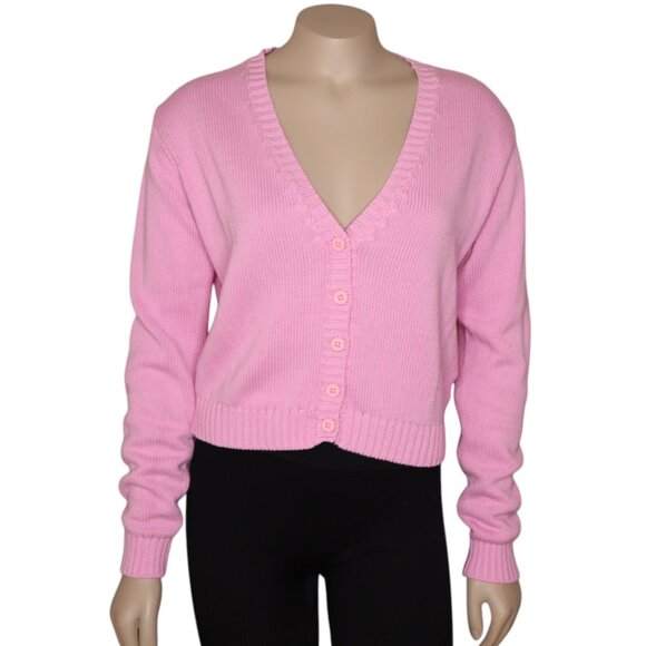 Brandy Melville  Women's Pink V-Neck Button-Up Cardigan Sweater One Size - Picture 1 of 10